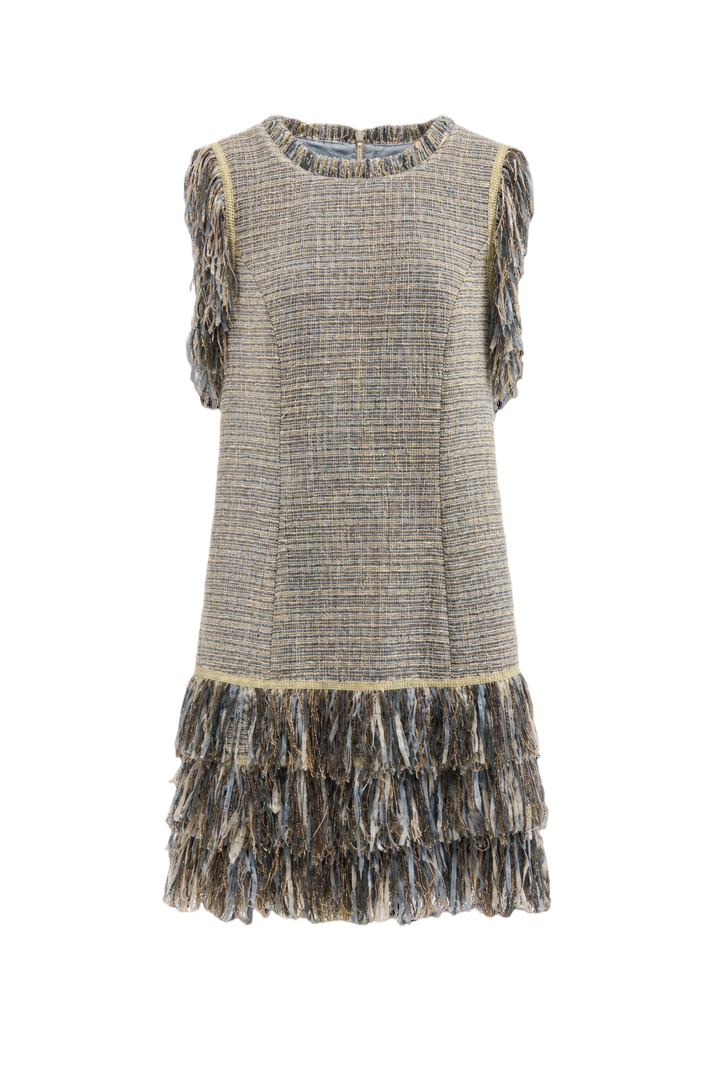 1980s Light Blue Tweed Dress - Front View