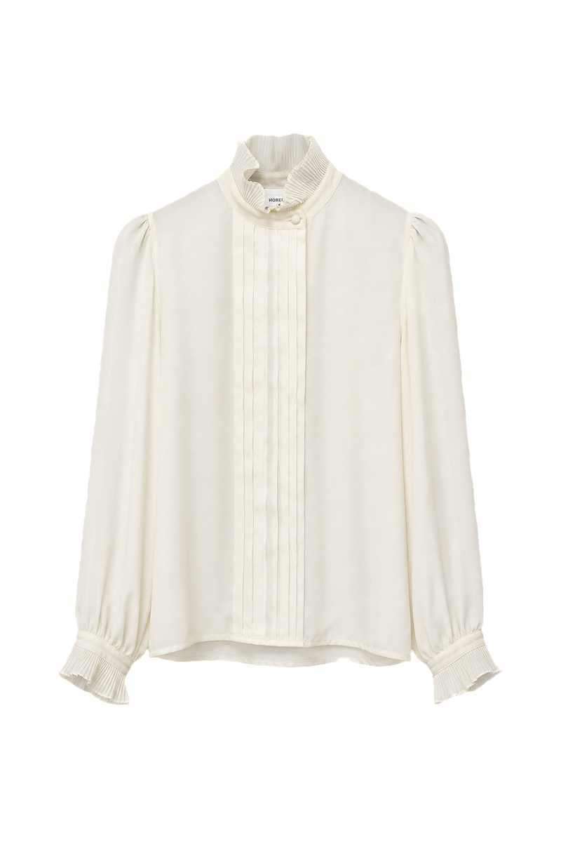 1990s Cream Polyester Blouse - Front View