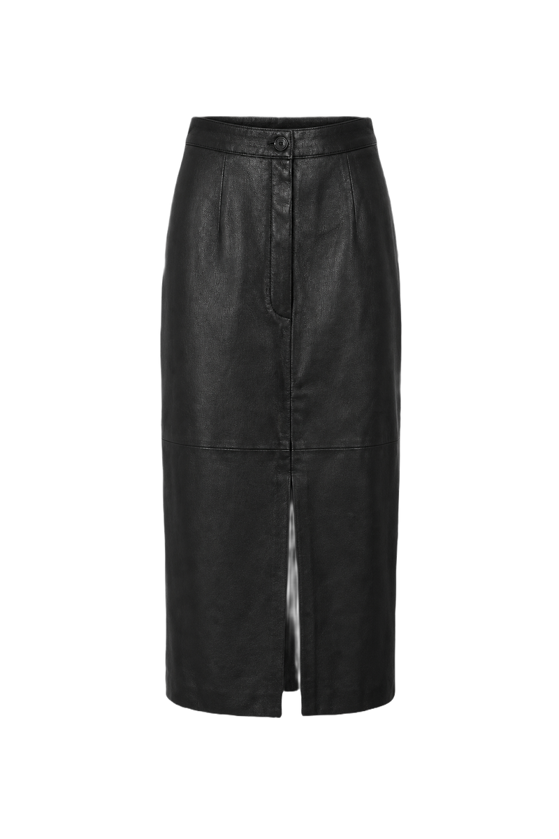 1990s Black Leather Skirt - Front View