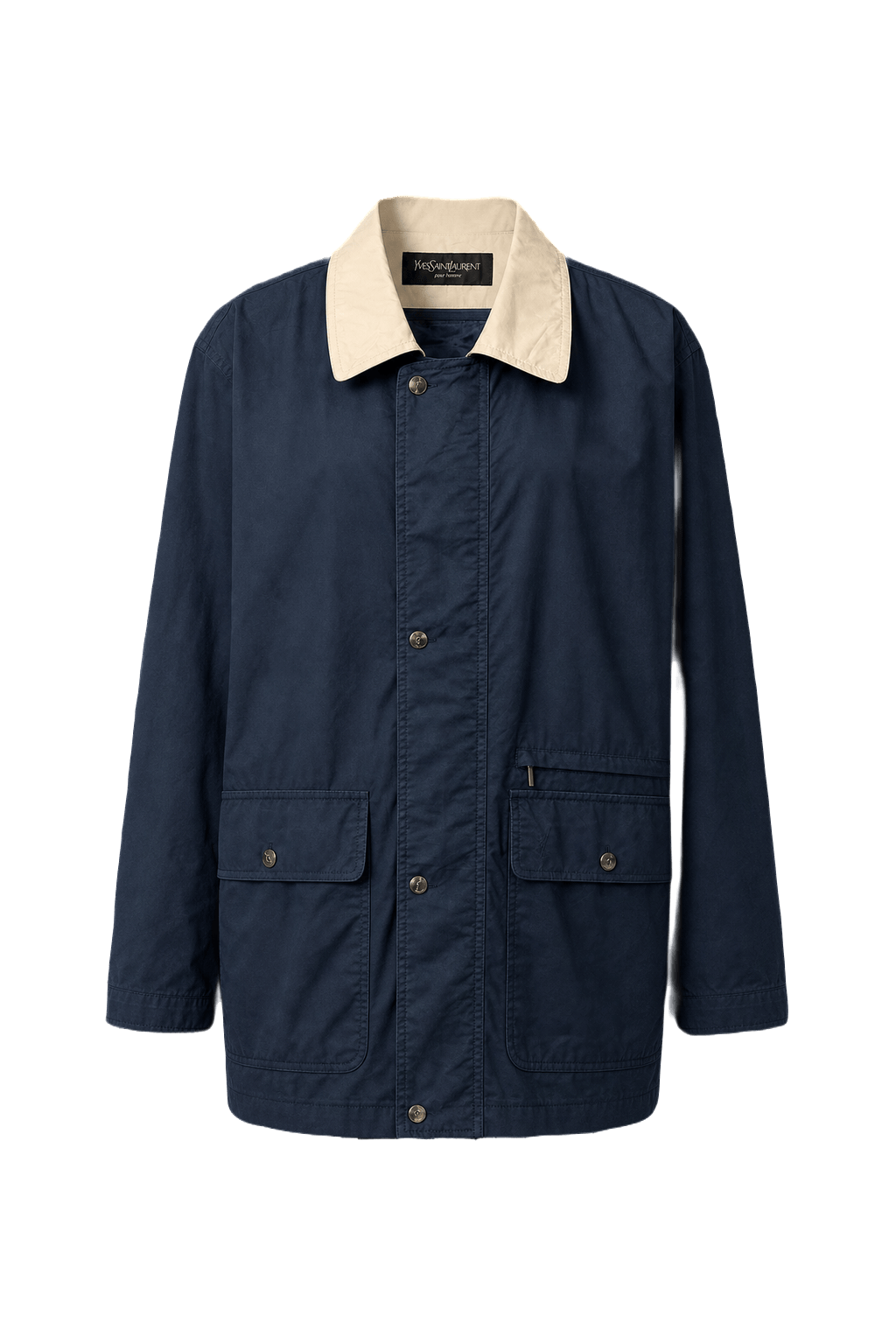 1990s Navy Blue Cotton Blend Jacket - Front View