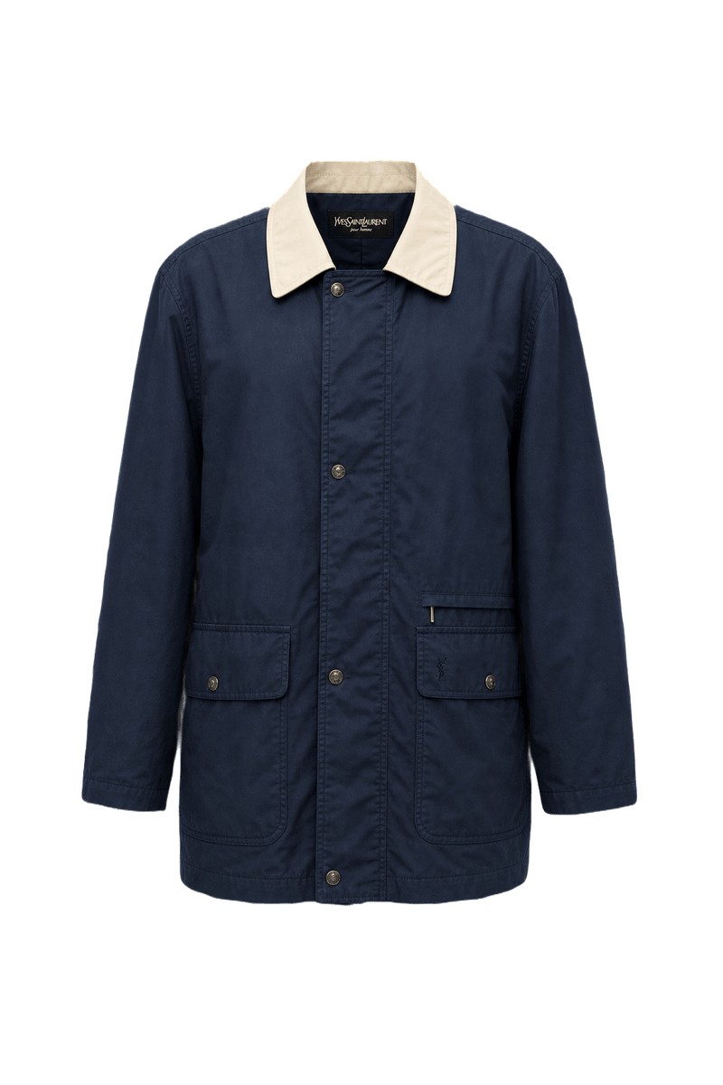 1990s Navy Blue Wool Blend Jacket - Front View