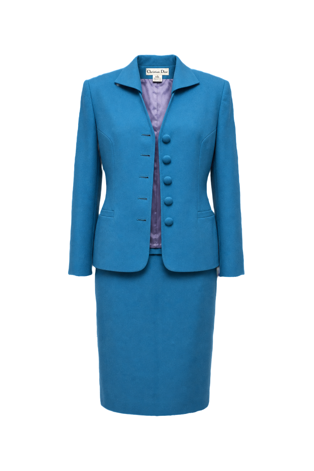 1980s Vibrant Blue Wool Blend 2-Piece Skirt Suit - Front View