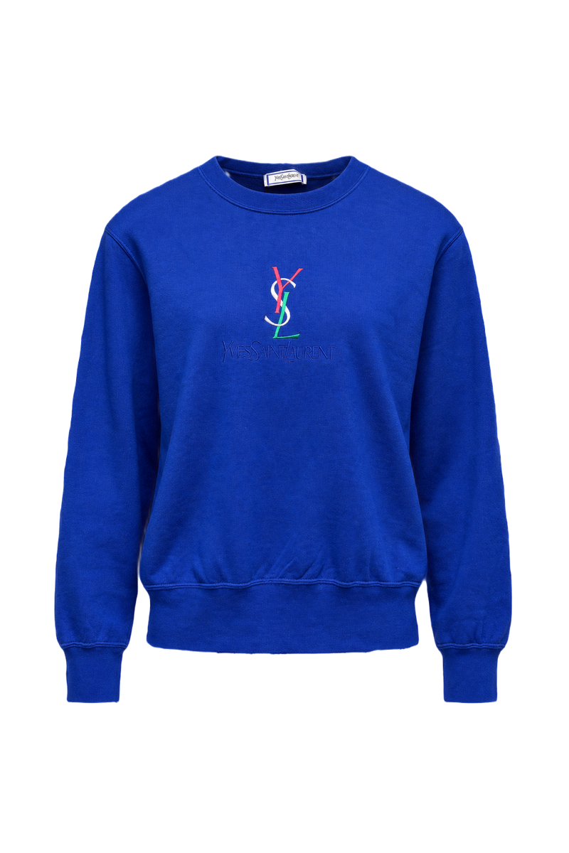 1990s Bright Blue Cotton Sweater - Front View