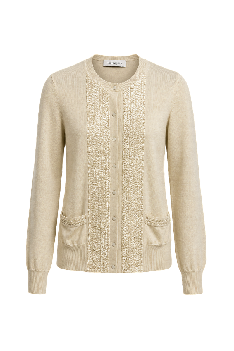 1980s Cream Wool Blend Cardigan - Front View