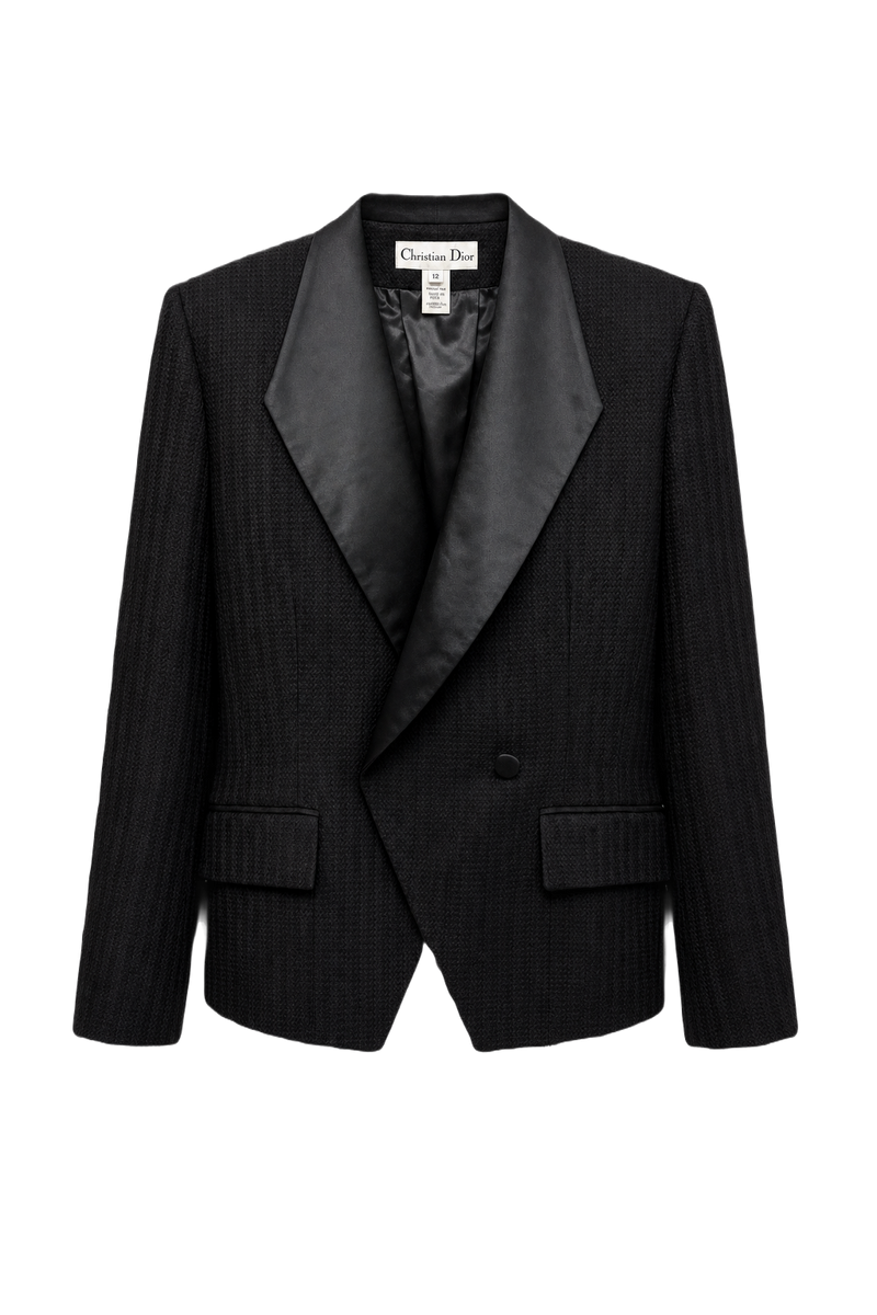 1980s Black Wool Blend Blazer - Front View