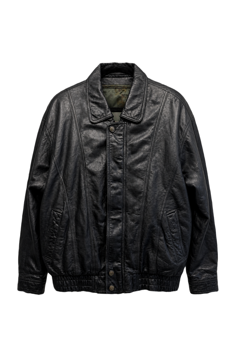 1980s Black Leather Jacket - Front View