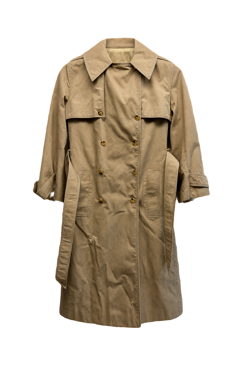 1980s Beige Smooth Trench Coat - Front View