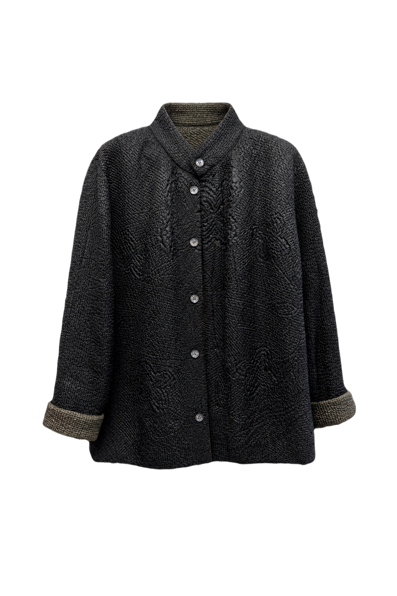 1990s Dark Gray Wool Blend Jacket - Front View