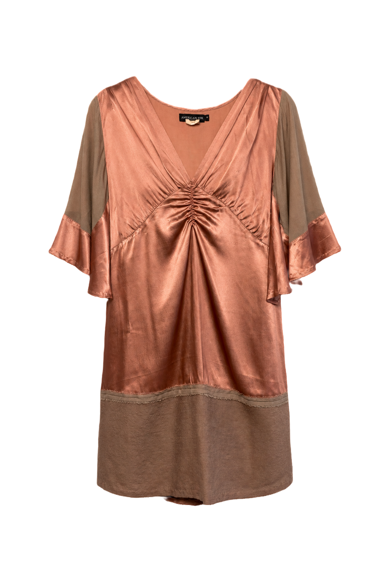 1970s Dusty Rose Silk Blend Mini Dress - Front View
