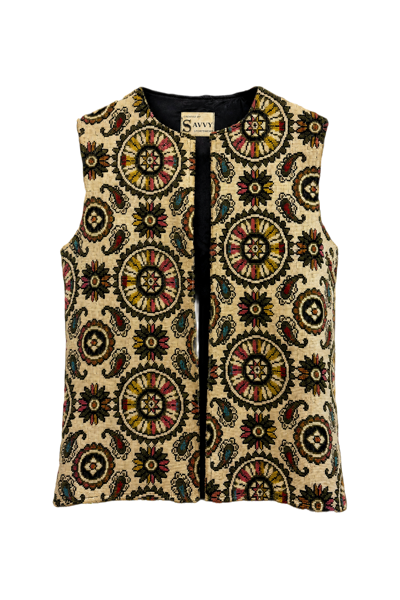 1970s Cream Cotton Blend Vest - Front View