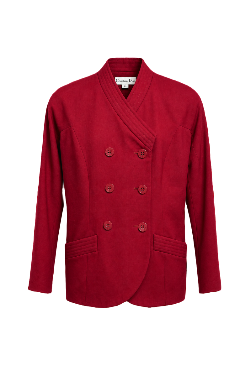 1980s Red Wool Blend Blazer - Front View