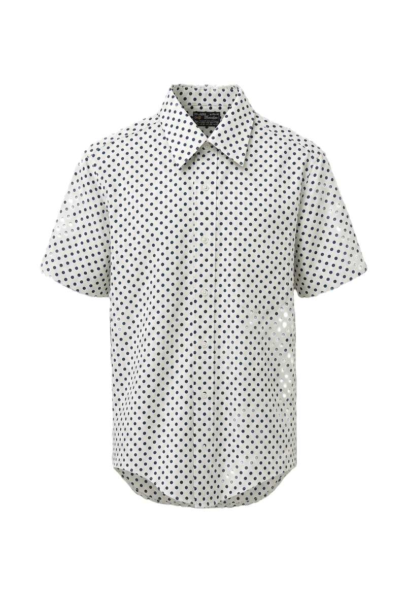 [1980s] White Cotton Polka Dot Shirt - Front View