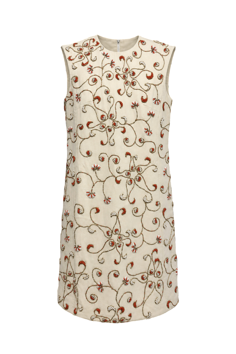 1960s Cream Silk Blend Shift Dress - Front View