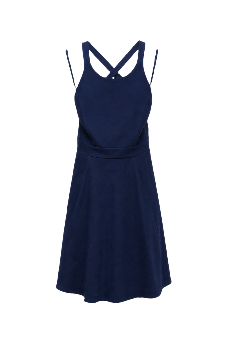 1990s Navy Blue Polyester Blend Mini Dress - Front View