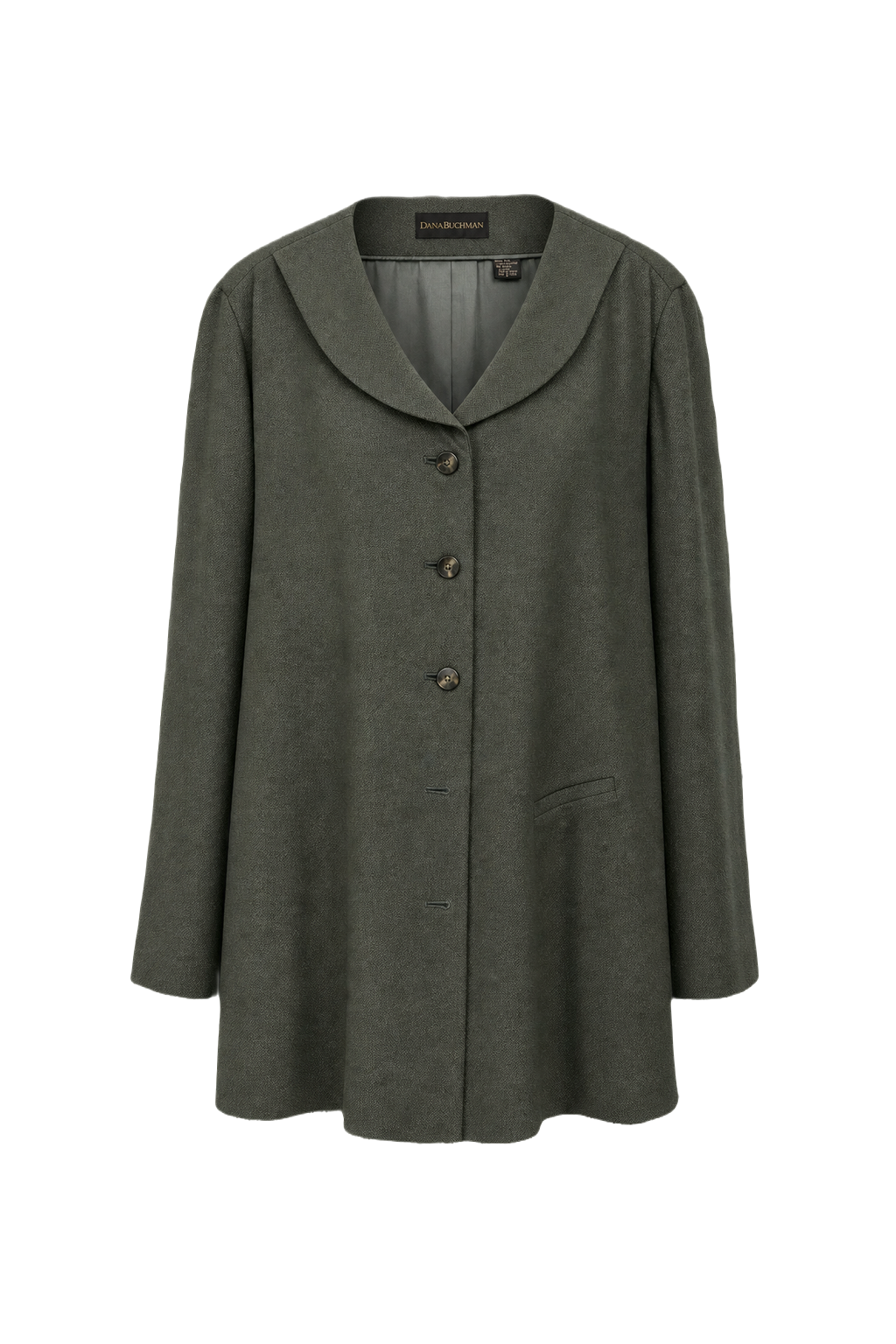 1990s Dark Green Wool Blend Coat - Front View