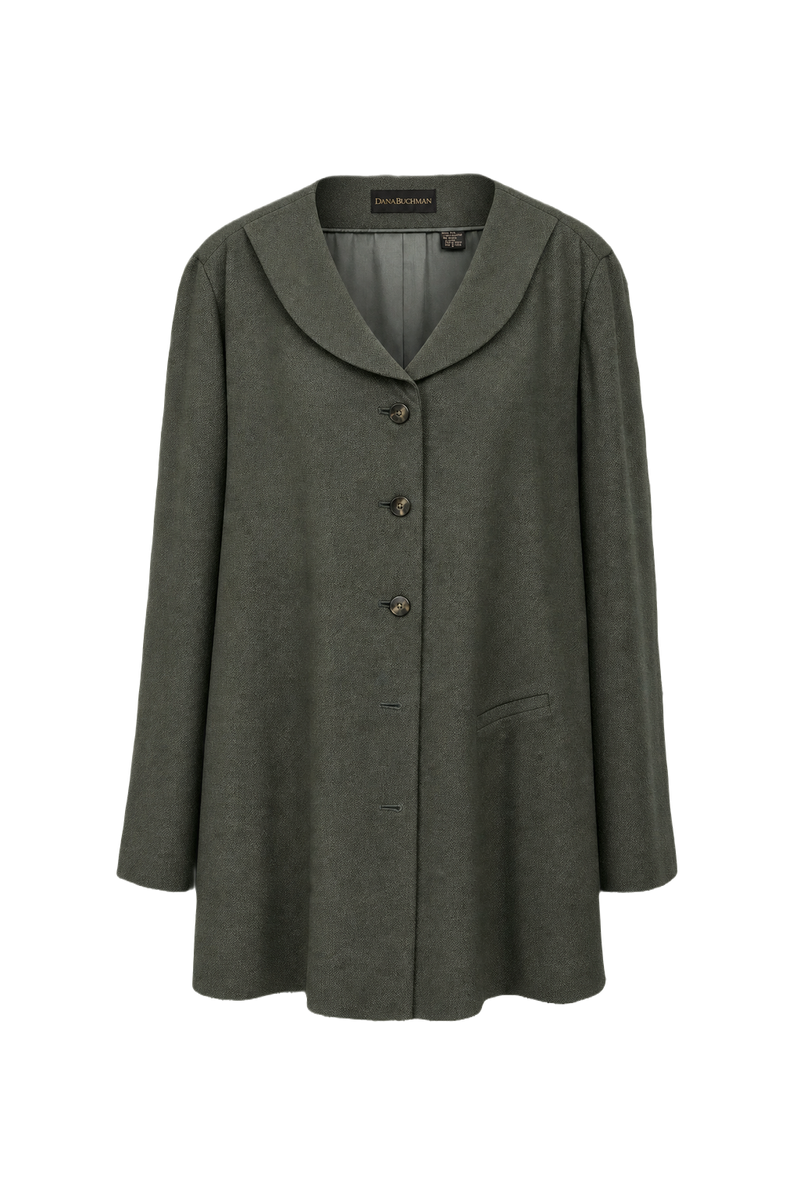 1990s Dark Green Wool Blend Coat - Front View
