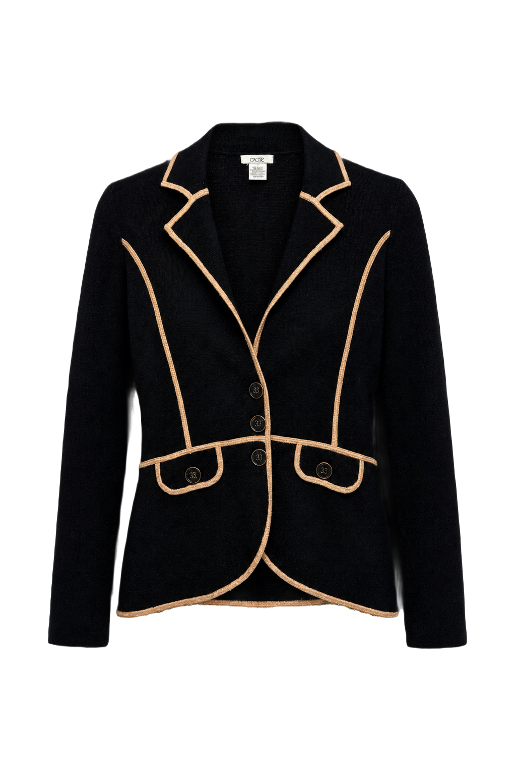 1980s Black Wool Blend Blazer - Front View
