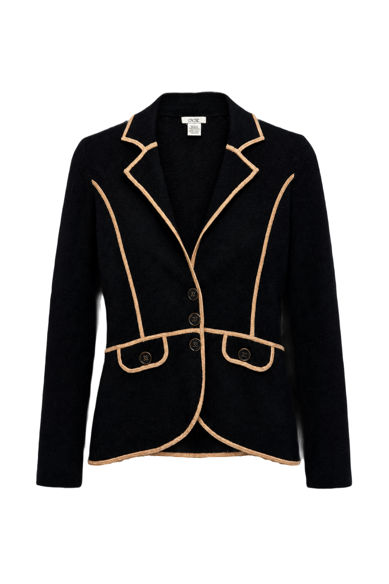 1980s Black Wool Blend Blazer - Front View