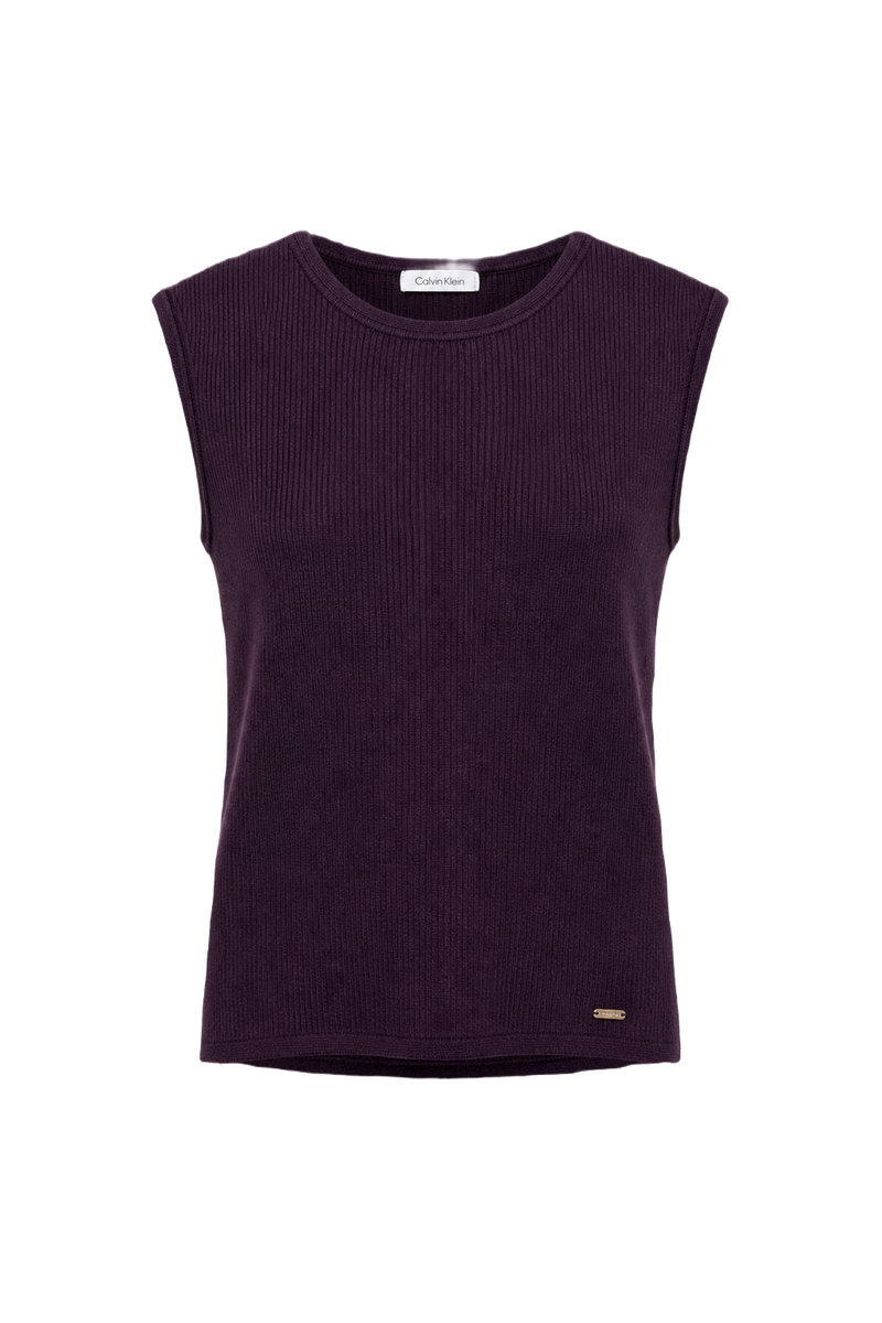 1990s Dark Plum Wool Blend Tank Top - Front View