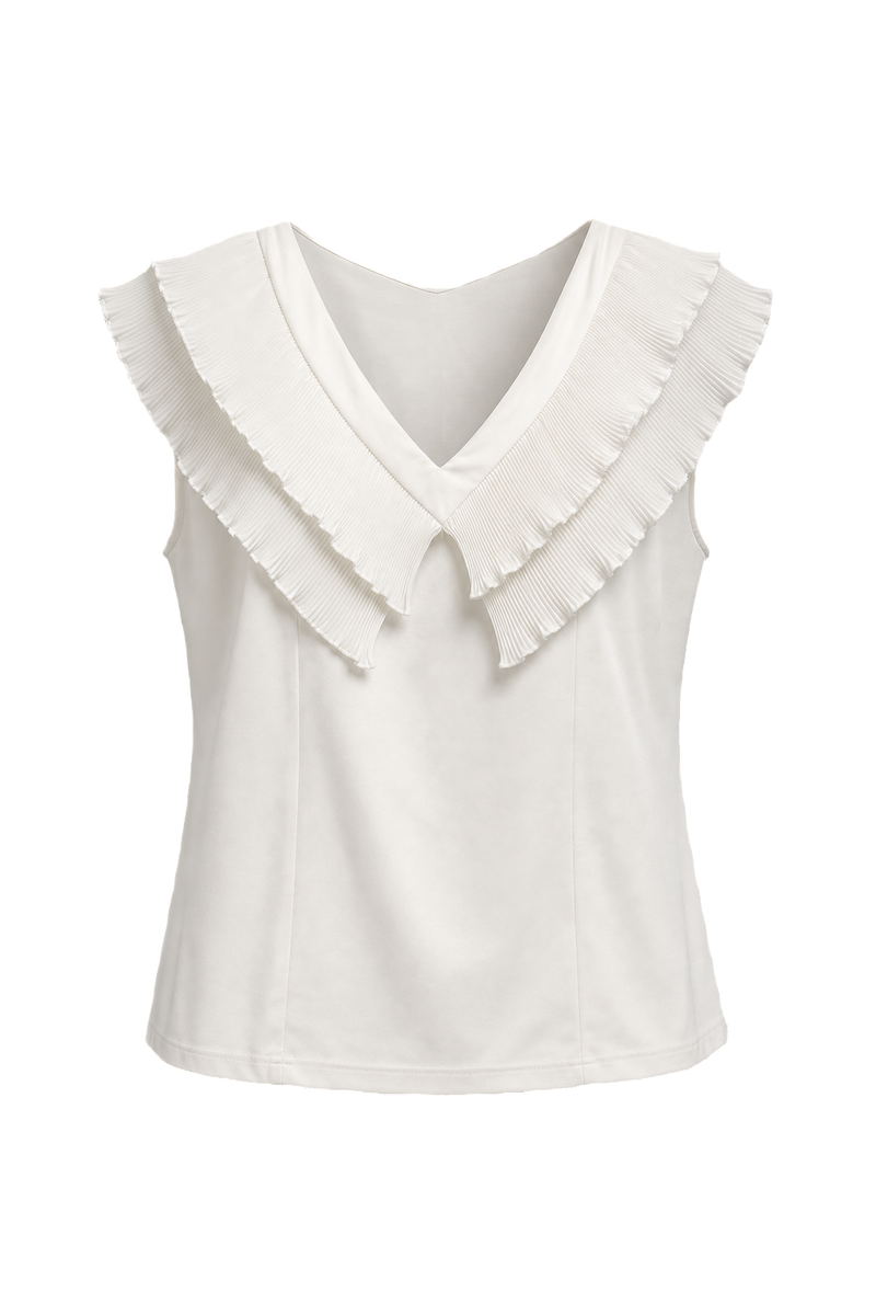 1980s Cream White Polyester Blouse - Front View