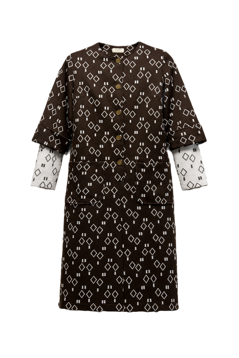 1960s Brown Cotton Blend Shift Dress - Front View