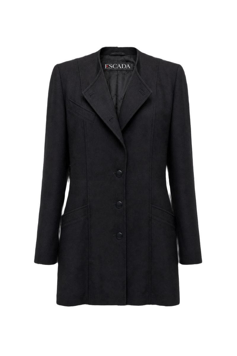 [1980s] Black Wool Blend Blazer - Front View