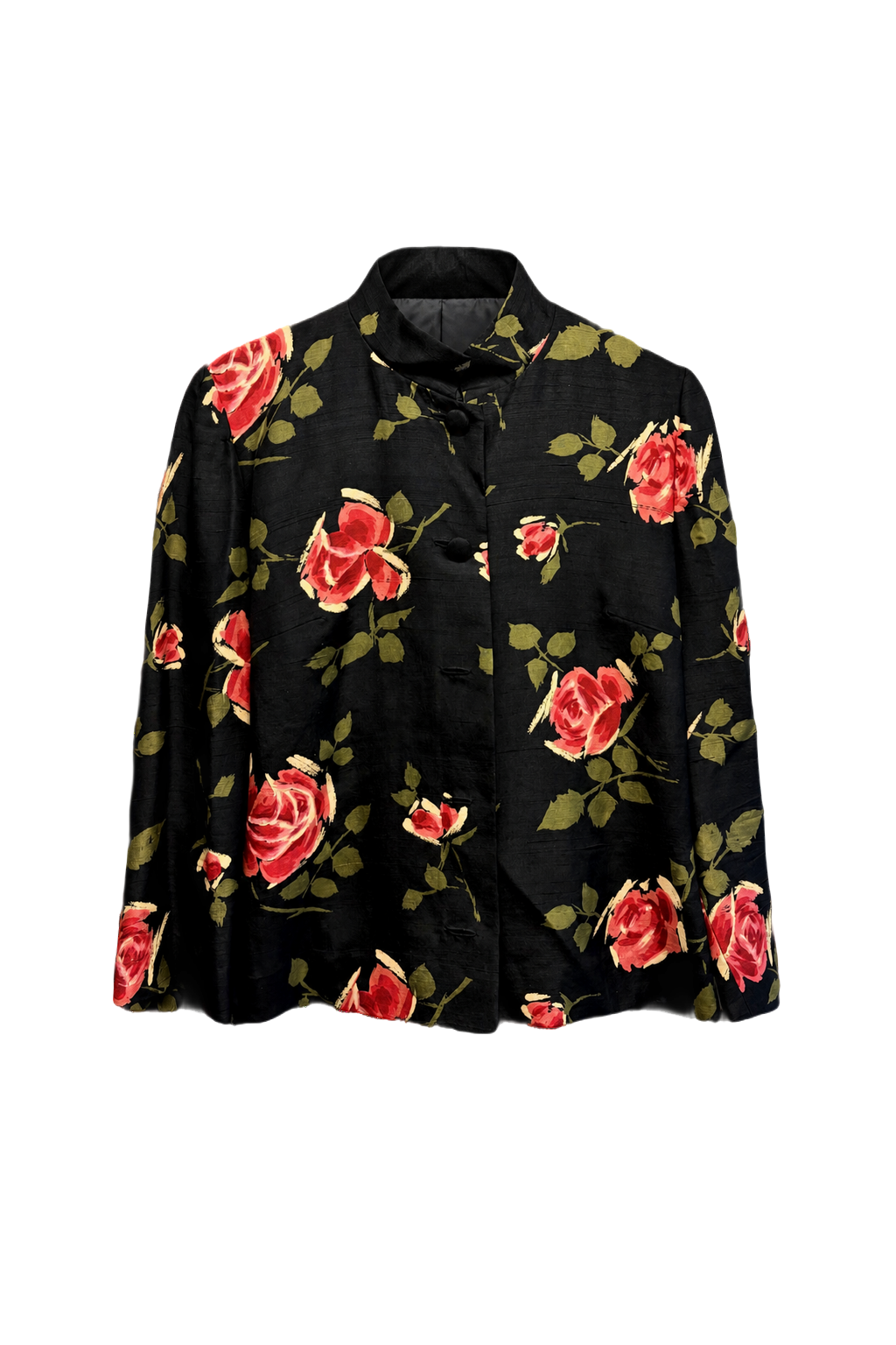 1980s Black Silk Blend Jacket - Front View