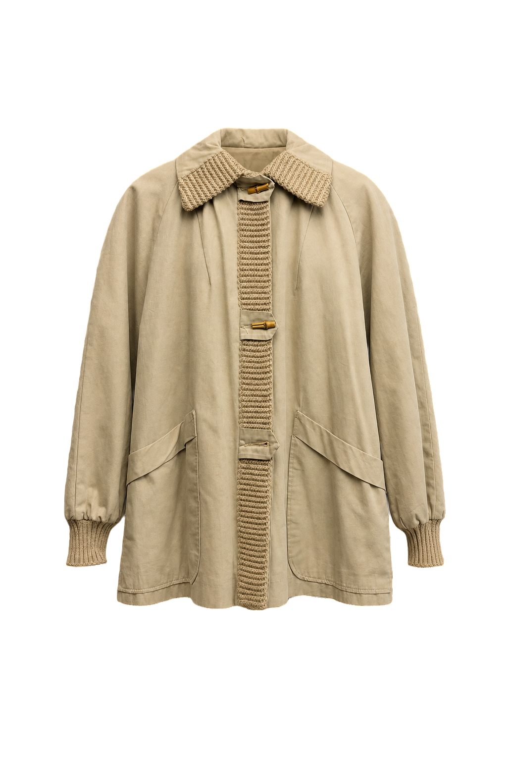 1970s Beige Cotton Blend Coat - Front View