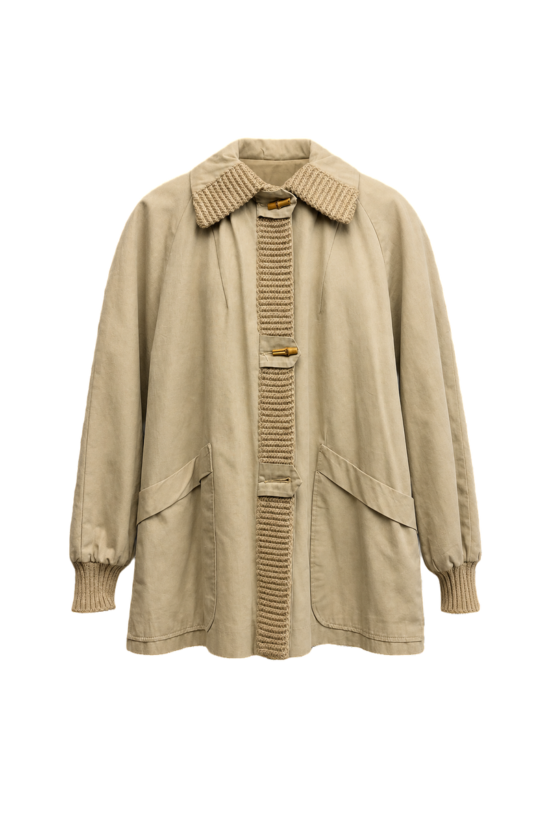 1970s Beige Cotton Blend Coat - Front View