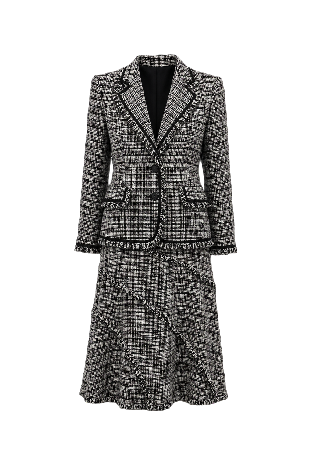 1980s Black and White Tweed 2-Piece Set - Front View