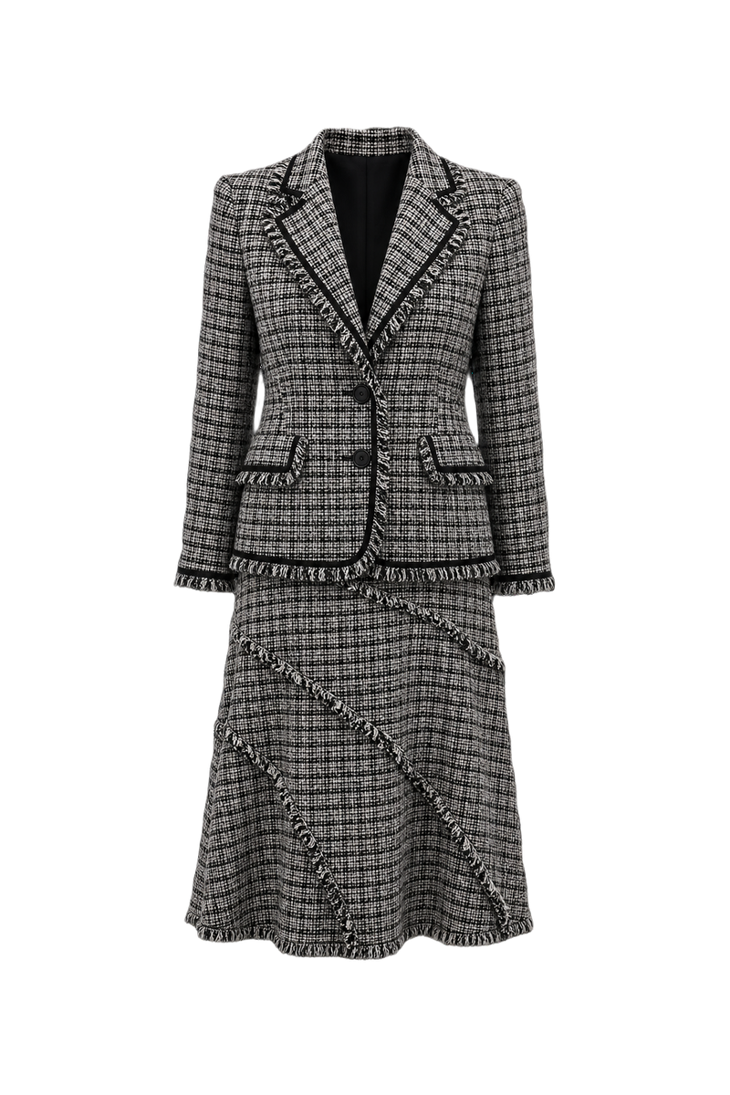 1980s Black and White Tweed 2-Piece Set - Front View