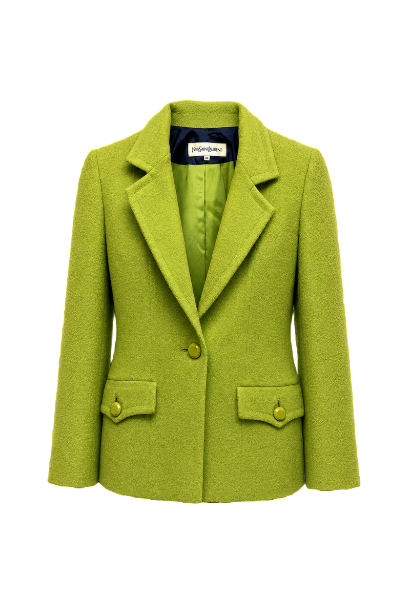 1980s Lime Green Wool Blend Blazer - Front View