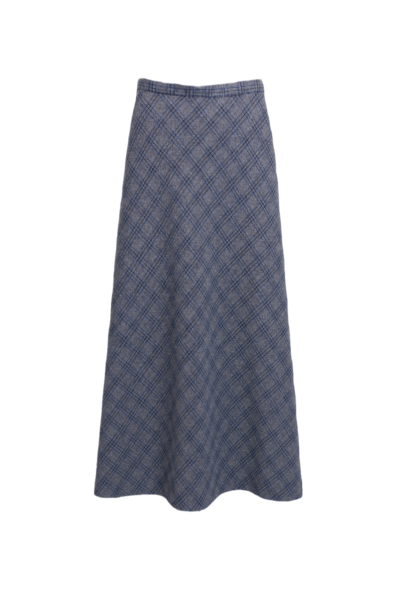 1970s Blue Cotton Blend Skirt - Front View