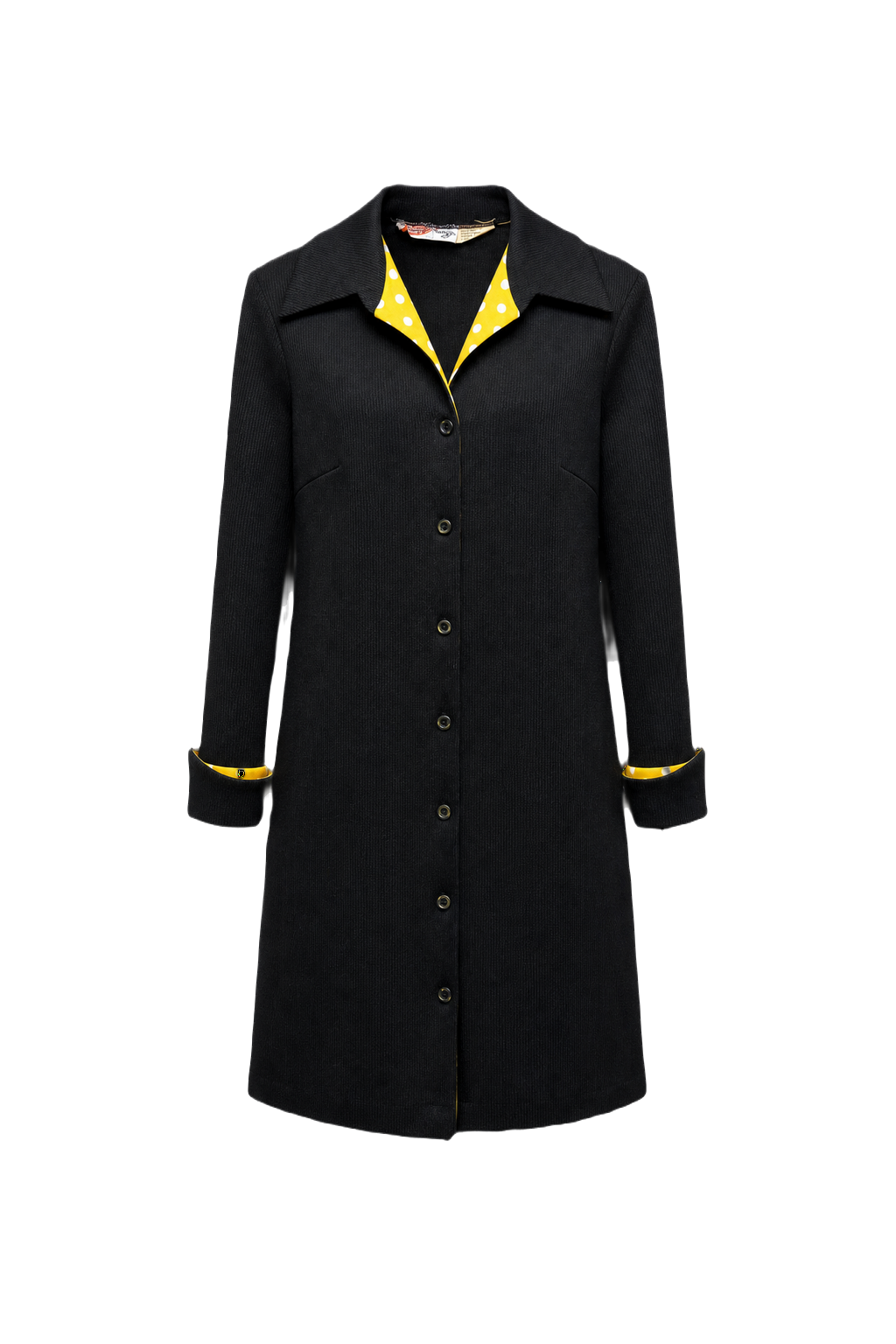1970s Black Polyester Shift Dress - Front View
