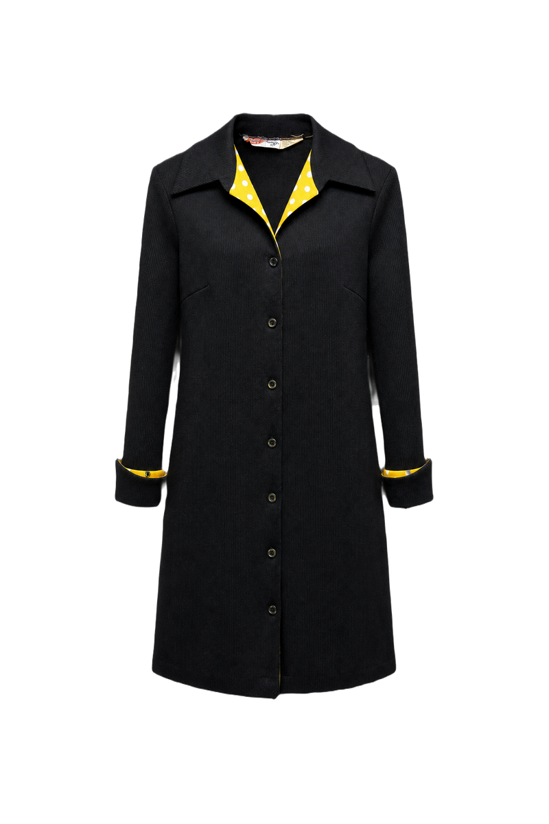 1970s Black Polyester Shift Dress - Front View