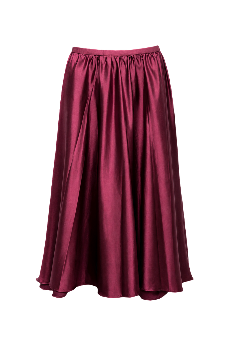 1970s Burgundy Satin Skirt - Front View