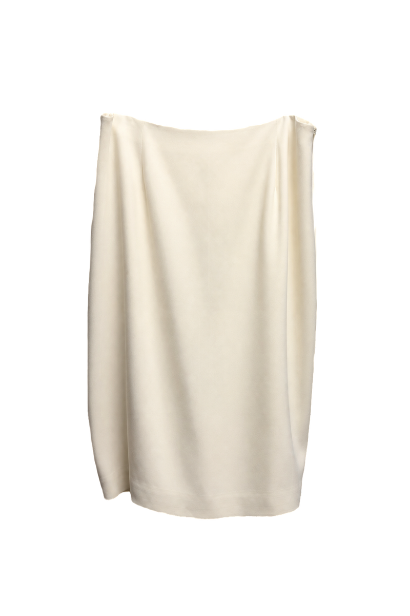 1980s Cream Polyester Skirt - Front View