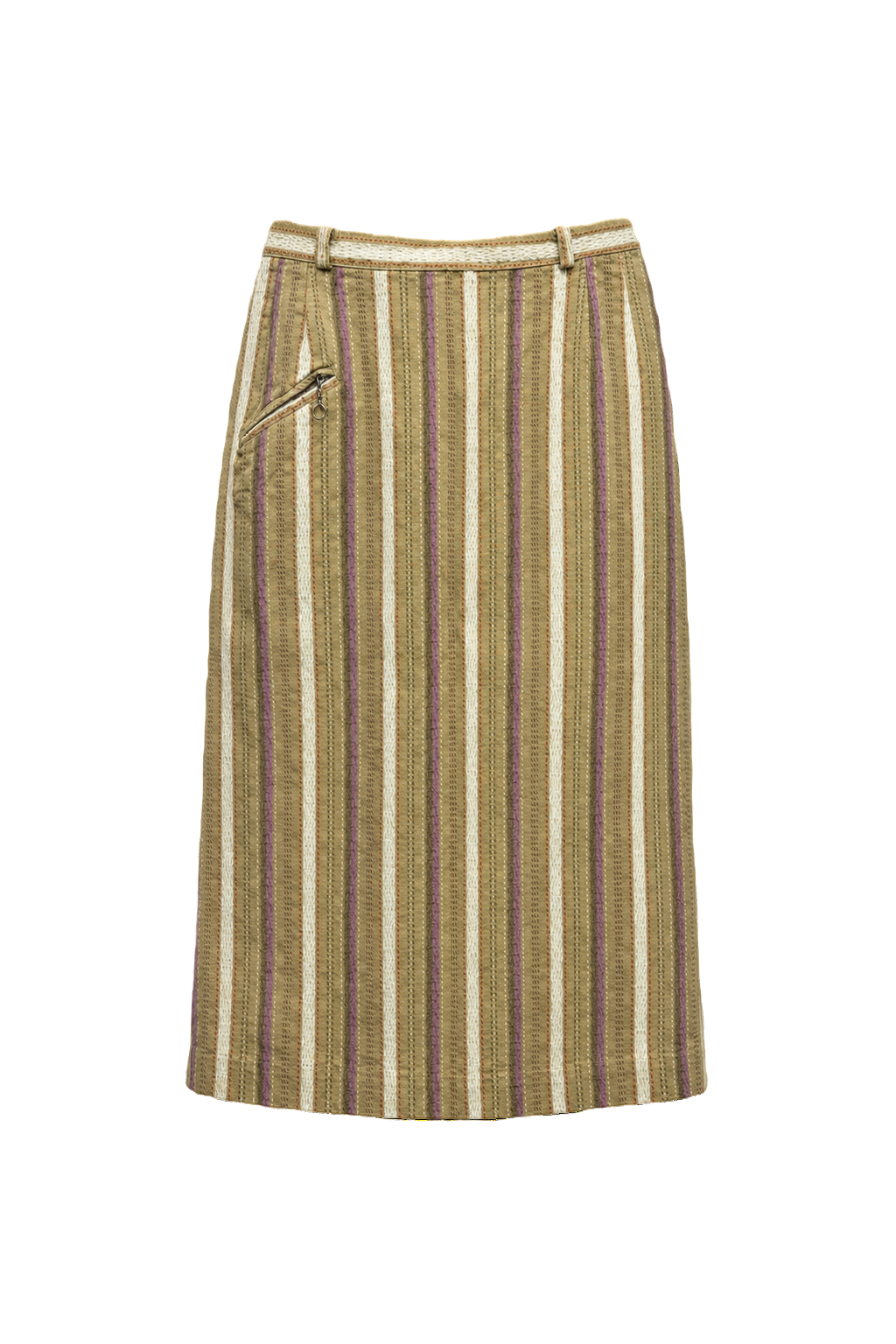 1950s Beige Purple Striped Polyester Skirt - Front View