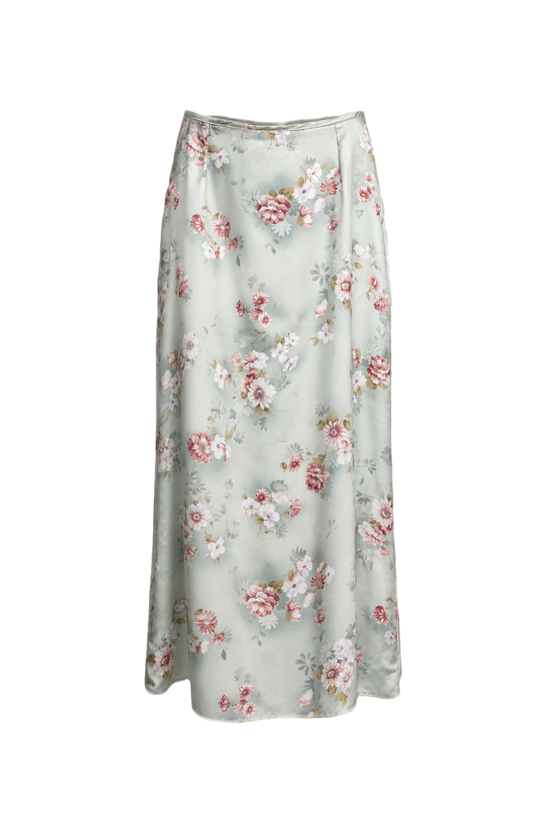 1970s Light Blue Polyester Skirt - Front View