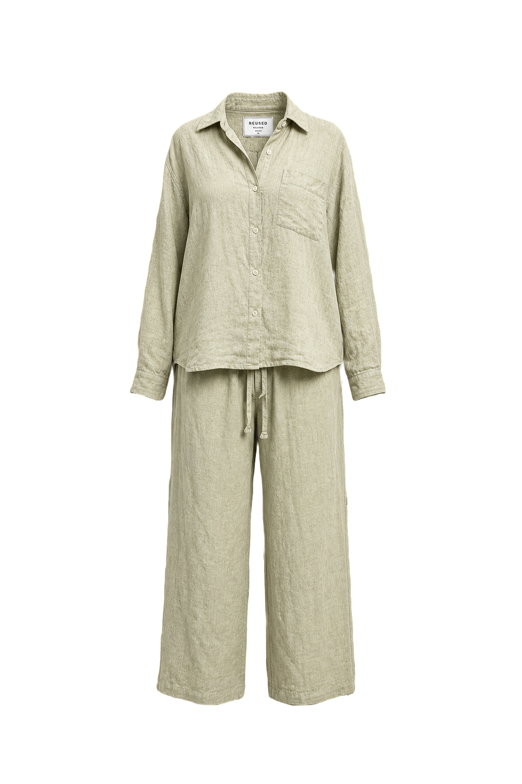 1970s Light Green Linen Set - Front View