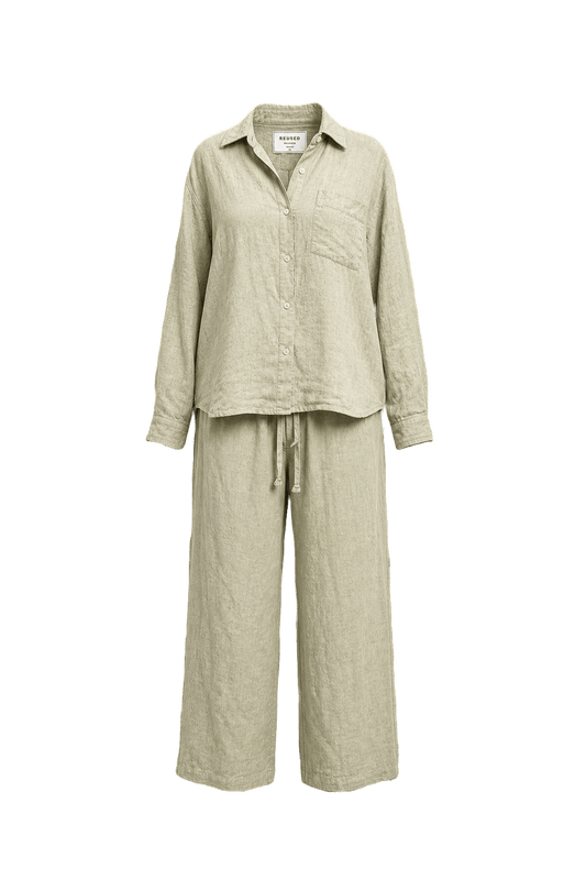 1970s Light Green Linen Set - Front View