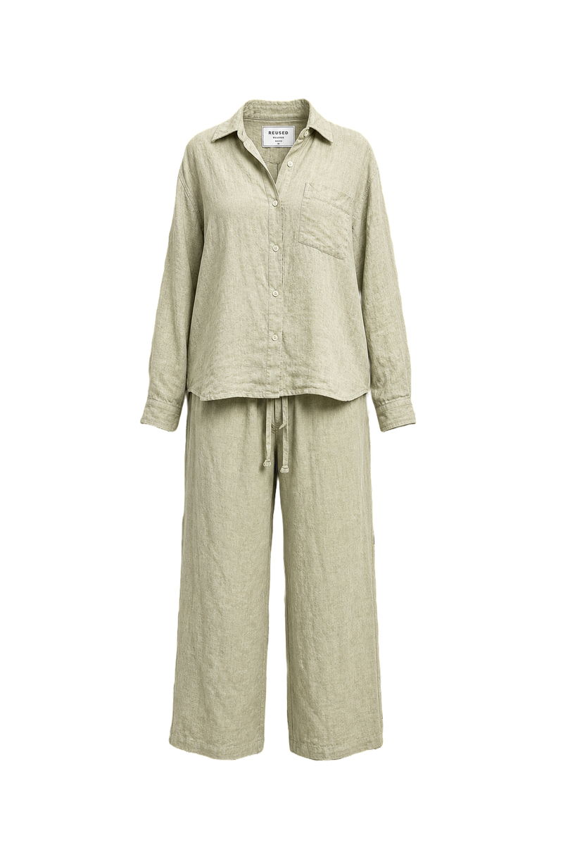 1970s Light Green Linen Set - Front View