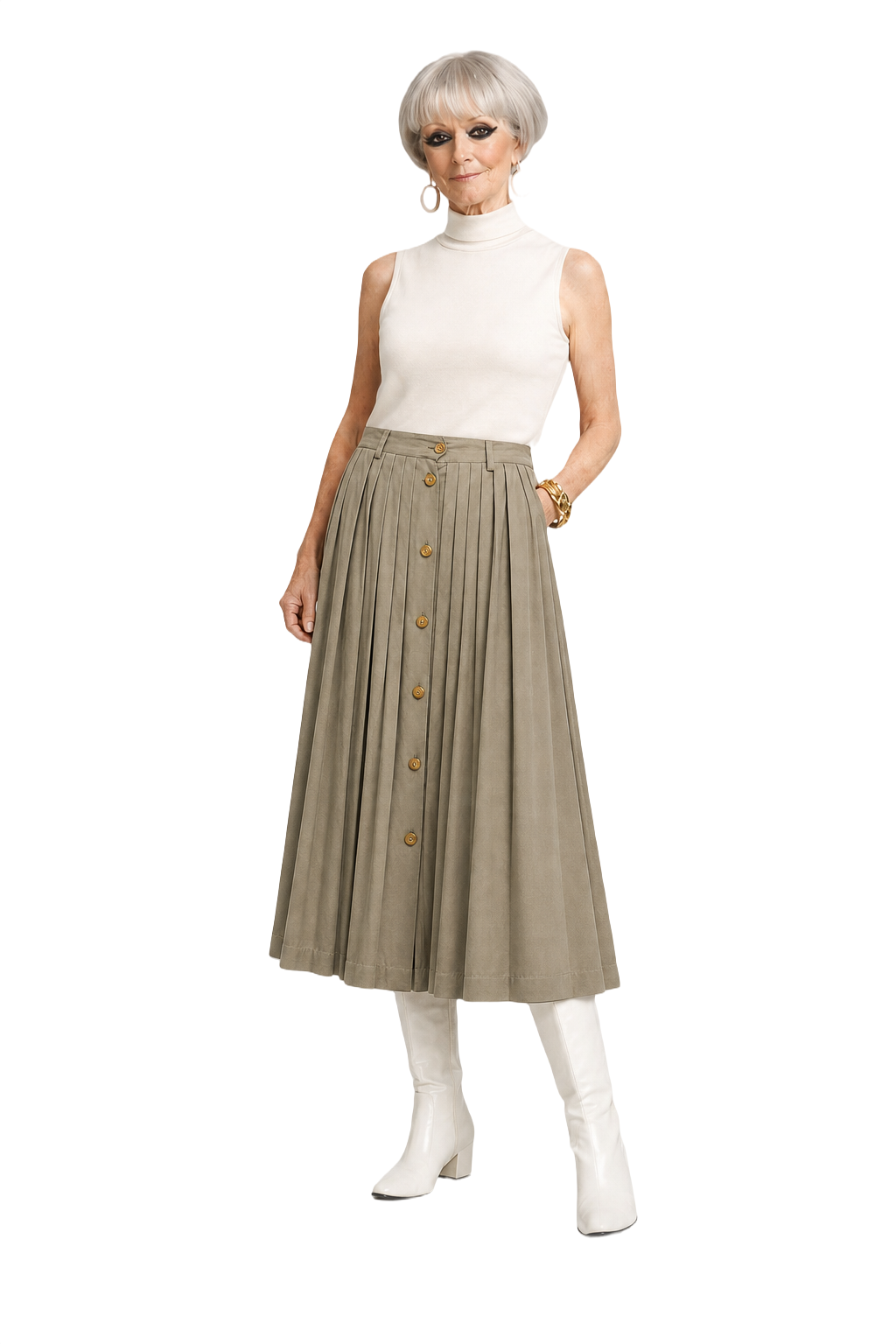 1960s Beige Cotton Skirt - Model