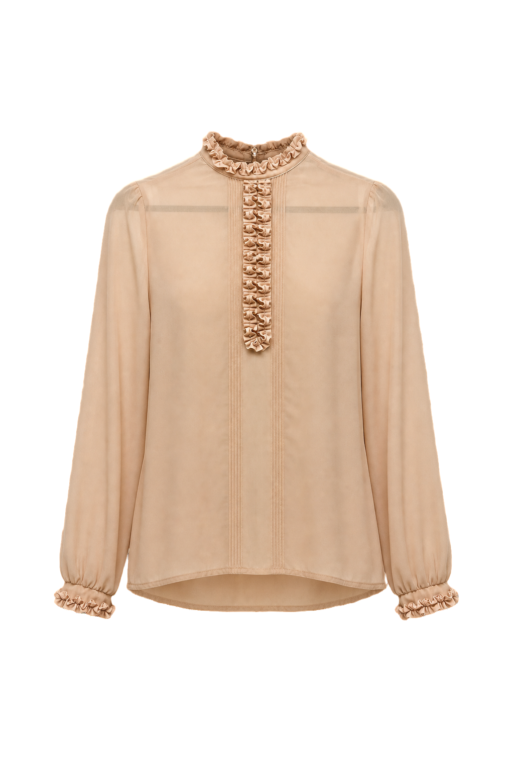 1970s Beige Silk Blouse - Front View