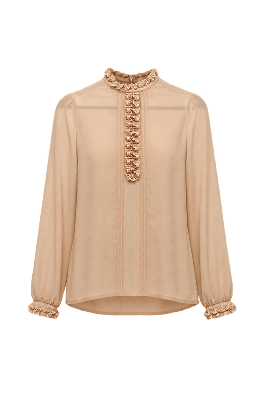 1970s Beige Silk Blouse - Front View