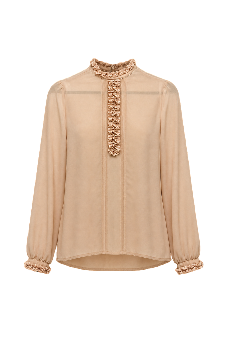 1970s Beige Silk Blouse - Front View