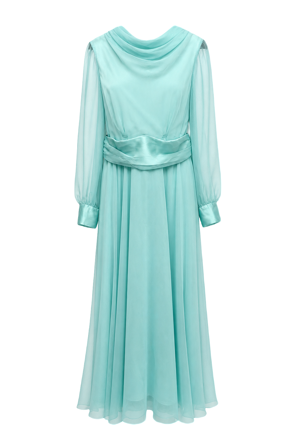 1970s Aqua Chiffon Maxi Dress - Front View