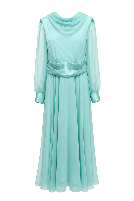1970s Aqua Chiffon Maxi Dress - Front View