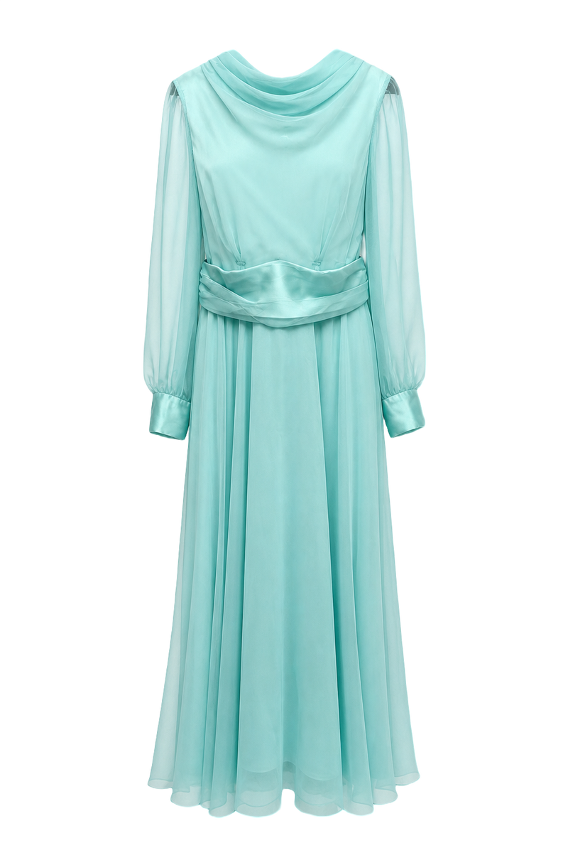 1970s Aqua Chiffon Maxi Dress - Front View
