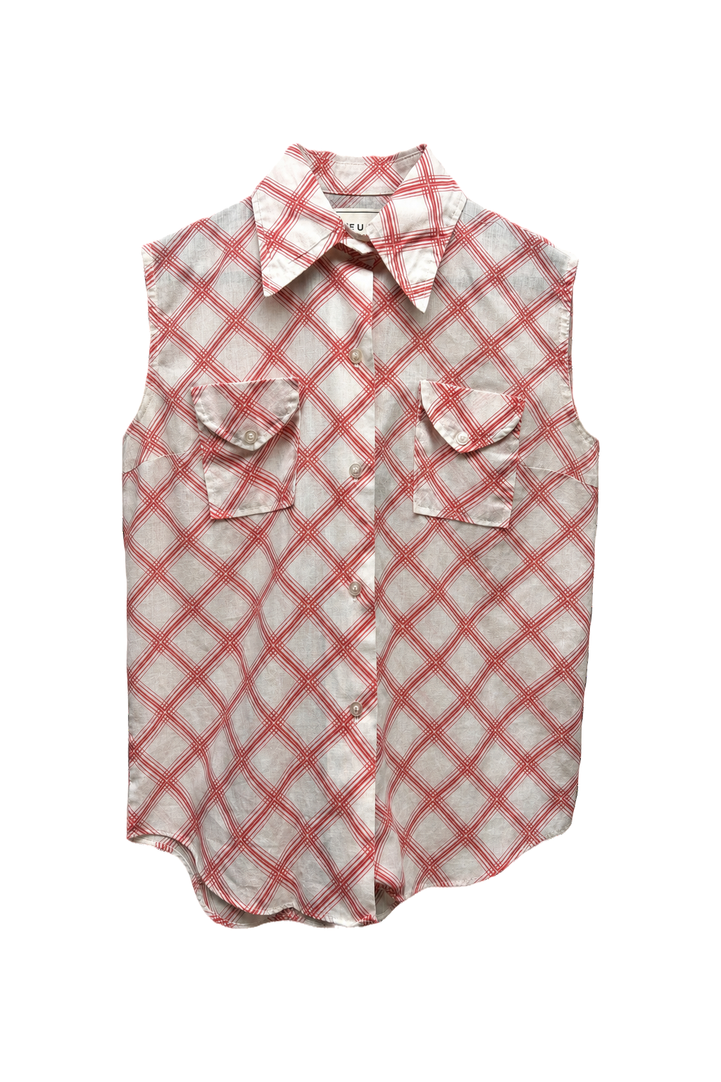 1970s Red Cotton Sleeveless Shirt - Front View